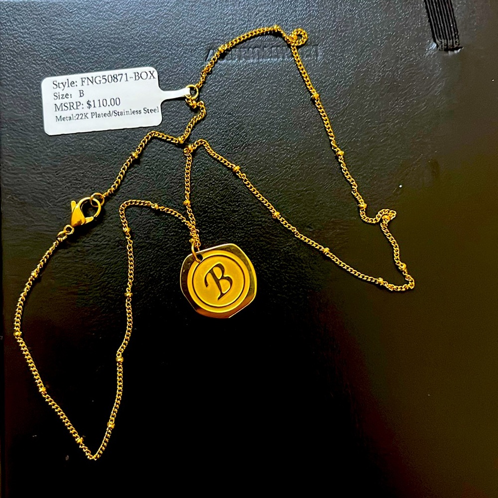 22K Plated Gold Necklace with B pendant